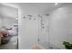Modern bathroom featuring a walk-in shower with subway tile and glass door at 1137 86Th N Ave, St Petersburg, FL 33702