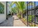 The private side yard is landscaped with mature trees and potted plants at 1175 Jackson Rd, Clearwater, FL 33755