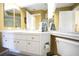 Bathroom boasting double sinks, a large mirror, and plenty of storage space, with a toilet on the side at 1311 Fallsmeade Ct, Oldsmar, FL 34677