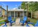 Backyard patio features Adirondack chairs around a concrete pad, a detached building and fence at 2215 Thrace St, Tampa, FL 33605