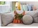 Close-up of a comfortable sofa with decorative pillows, perfect for relaxing at 2215 Thrace St, Tampa, FL 33605