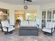 Cozy outdoor patio with comfortable seating and a view through the sliding glass doors at 2679 Saddlewood Ln, Palm Harbor, FL 34685