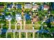 Aerial perspective of a residential area, highlighting well-manicured lawns, varied rooftops, and tree coverage at 321 Shore E Dr, Oldsmar, FL 34677