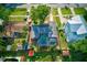 Aerial view of a home with a screened pool, well-kept yard, and neighboring properties in a residential area at 321 Shore E Dr, Oldsmar, FL 34677