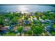 An aerial perspective showcasing homes near the water, with lush trees and manicured lawns at 321 Shore E Dr, Oldsmar, FL 34677