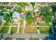 Aerial view of the property surrounded by lush greenery, featuring a spacious front yard and neighborhood at 321 Shore E Dr, Oldsmar, FL 34677