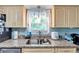 Kitchen sink featuring granite countertops, modern faucet, and natural light from the window at 3957 Tarpon Pointe Cir, Palm Harbor, FL 34684