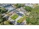 Beautiful aerial view of a meticulously maintained house with lush green lawns and convenient street access in a serene setting at 401 N Manhattan Ave, Tampa, FL 33609