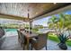 Covered outdoor dining area with water views, overlooking the pool and dock, great for entertaining guests at 4204 Saltwater Blvd, Tampa, FL 33615