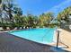 Sparkling community pool with lifeguard equipment surrounded by lush tropical landscaping under a clear blue sky at 618 Wheaton Trent Pl, Tampa, FL 33619