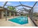 Screened-in pool with ample seating and a clear view of the lush backyard, perfect for outdoor relaxation at 6352 Huntington Dr, Zephyrhills, FL 33542