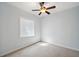 Cozy bedroom with neutral carpet, ample natural light from a large window, and a modern ceiling fan at 806 Linwood Ter, Lutz, FL 33549
