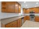 Updated kitchen featuring wooden cabinetry, stainless steel appliances, and tile flooring at 9107 Gablewood Pl, Land O Lakes, FL 34638