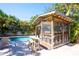 Outdoor poolside cabana features screened enclosure, bar seating, and convenient access to the pool at 1208 Bay Pine Blvd, Indian Rocks Beach, FL 33785