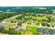 Aerial view showcases a vibrant community with lush landscaping and sparkling lakes nearby at 14174 Thoroughbred Dr, Dade City, FL 33525