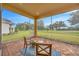 Screened patio with brick flooring, outdoor seating, and views of the backyard at 14174 Thoroughbred Dr, Dade City, FL 33525