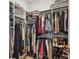 Walk-in closet featuring custom shelving with hanging and folded clothing and shoes at 3607 W Roland St, Tampa, FL 33609