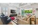 Bright living room with coffered ceilings, large sliding doors, and stylish contemporary furniture at 3607 W Roland St, Tampa, FL 33609