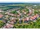 Wide aerial view of the community, showcasing the neighborhood layout, lush greenery, and multiple homes at 8420 Dunham Station Dr, Tampa, FL 33647