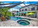 Screened pool and spa with outdoor seating and bar area with backyard views at 8420 Dunham Station Dr, Tampa, FL 33647