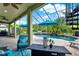 Stunning screened-in pool area with a waterfall feature and lush landscaping at 8420 Dunham Station Dr, Tampa, FL 33647