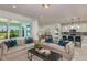 Open-concept living room with large windows, modern furniture, and a seamless transition to the kitchen at 9740 Redwood Heights Loop, Thonotosassa, FL 33592