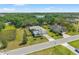 Aerial shot showcasing the landscaped yard, screened lanai, and lush surroundings at 12546 Wildebeest Way, Spring Hill, FL 34610
