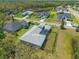 Aerial image displays the pool home, fenced yard, mature trees, and pond at 12546 Wildebeest Way, Spring Hill, FL 34610
