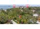 Aerial view of a neighborhood and nearby Dunedin Marina and Downtown Dunedin landmarks at 250 Aberdeen St, Dunedin, FL 34698