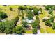 Aerial view of the property, highlighting the landscaped yard, pool area, home, and outlining property boundaries at 3319 Fox Ridge Blvd, Wesley Chapel, FL 33543