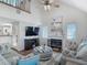 Well-lit living room featuring a fireplace, TV, neutral furniture, and an inviting open layout at 3611 Pine Knot Dr, Valrico, FL 33596