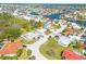 Aerial view of a waterfront neighborhood with homes nestled along canals and green spaces at 4256 Rudder Way, New Port Richey, FL 34652