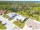 Elevated view of homes with green lawns, driveways, and tree-lined streets in a residential neighborhood at 4256 Rudder Way, New Port Richey, FL 34652