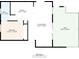 Detailed floor plan showcasing the layout of the home including the bedroom, bathroom, kitchen, living room and patio at 5007 Starfish Se Dr # A, St Petersburg, FL 33705