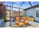 Screened pool enclosure with chairs and a colorful outdoor rug at 5416 Twin Creeks Dr, Valrico, FL 33596
