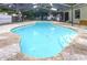 Backyard features a screened in kidney-shaped pool with steps, perfect for outdoor fun at 7609 Barry Rd, Tampa, FL 33615