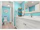 Bathroom with a new vanity, stylish mirror, and walk-in shower offering modern comfort at 8141 Aquila St # 346, Port Richey, FL 34668