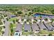 Aerial shot of a tranquil suburban neighborhood with lush green spaces, ponds, and well-manicured properties at 17740 Bright Wheat Dr, Lithia, FL 33547