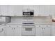 Kitchen includes white cabinets, stainless steel microwave, and a white electric stovetop at 3214 W Rogers Ave, Tampa, FL 33611
