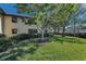 Well-maintained lawn area surrounded by mature trees and landscaping at 502 Hammock Pine Blvd # 502, Clearwater, FL 33761