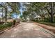 Brick paved road leading to the gated entrance with mature trees providing shade and curb appeal at 502 Hammock Pine Blvd # 502, Clearwater, FL 33761