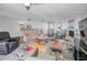 Bright living room with a colorful rug, fireplace, comfortable seating, and stylish decor at 1660 Gulf Blvd # Ph-7, Clearwater Beach, FL 33767