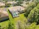 This aerial view reveals a backyard pool and the home's close proximity to neighbors at 28451 Great Bend Pl, Wesley Chapel, FL 33543