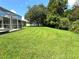 Expansive backyard with lush green lawn and mature trees, perfect for outdoor activities at 28451 Great Bend Pl, Wesley Chapel, FL 33543
