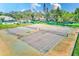 Aerial shot of community tennis courts, surrounded by lush green trees and well-manicured lawns at 2933 Bough Ave # C, Clearwater, FL 33760
