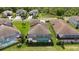 Aerial view of a single-Gathering home with a screened-in pool and lush green lawn at 31382 Chesapeake Bay Dr, Wesley Chapel, FL 33543