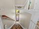 Grand staircase with carpeted steps and white railings leads from the foyer to the upper level at 314 Crosswinds Dr, Palm Harbor, FL 34683