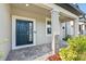 Inviting front porch featuring stone accents and a stylish front door, creating a warm welcome at 33263 Sycamore Leaf Dr, Wesley Chapel, FL 33545