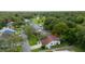 Aerial view of residential neighborhood showcasing mature trees, green lawns, and a well-maintained home exterior at 34527 Cedarfield Dr, Dade City, FL 33523