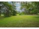 A lush green lawn leads to a tree-lined property, showcasing its expansive and natural beauty at 34527 Cedarfield Dr, Dade City, FL 33523
